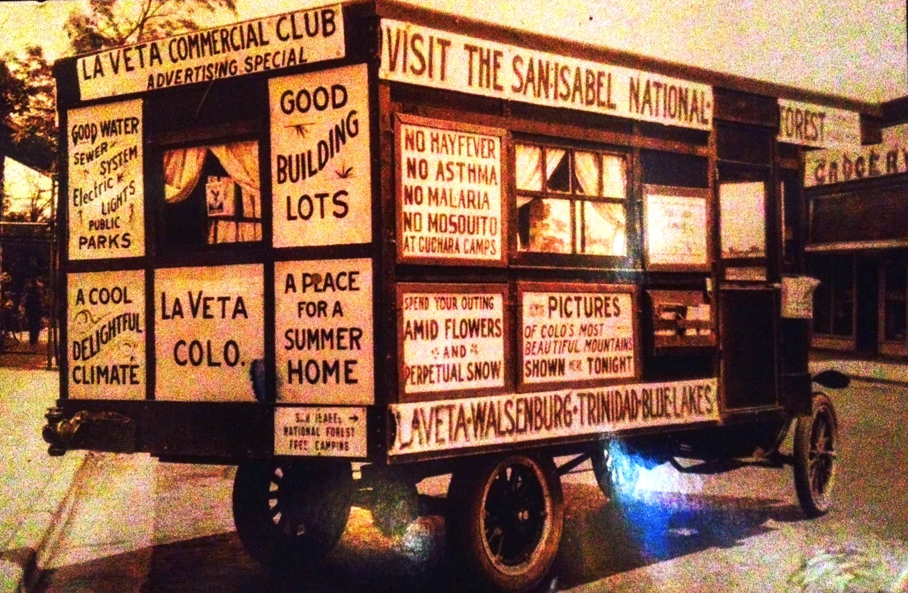 George Mayes mobile advertising truck at Cuchara Camps George Mayes mobile advertising truck at Cuchara Camps